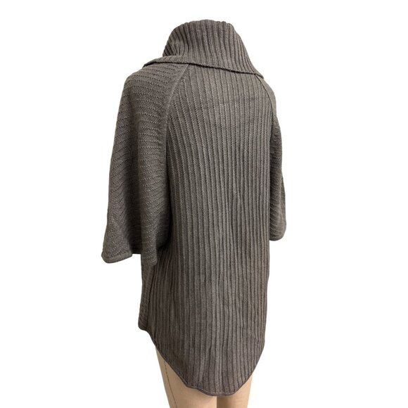 Dana Buchman Gray Knit Poncho Sweater W/ Button Detail High Collar M - Picture 7 of 12